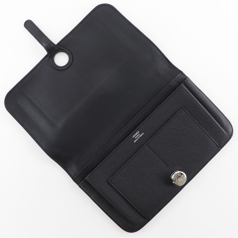 Hermes Dogon GM Togo Black □R Unisex Long Wallet