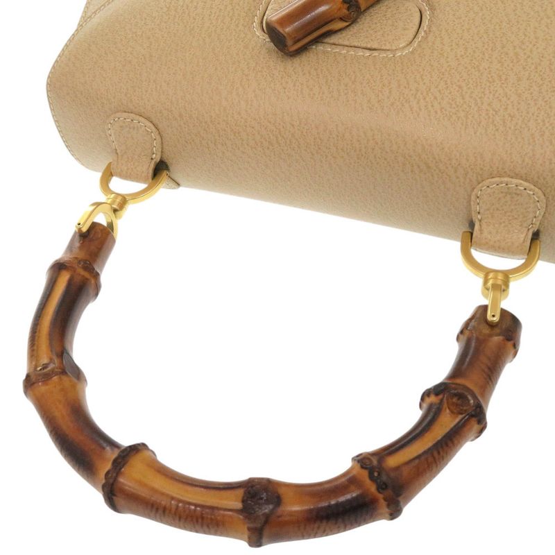 Gucci Bamboo 000 29 0633 Leather Beige 2WAY Handbag Shoulder Bag 0174 Gucci