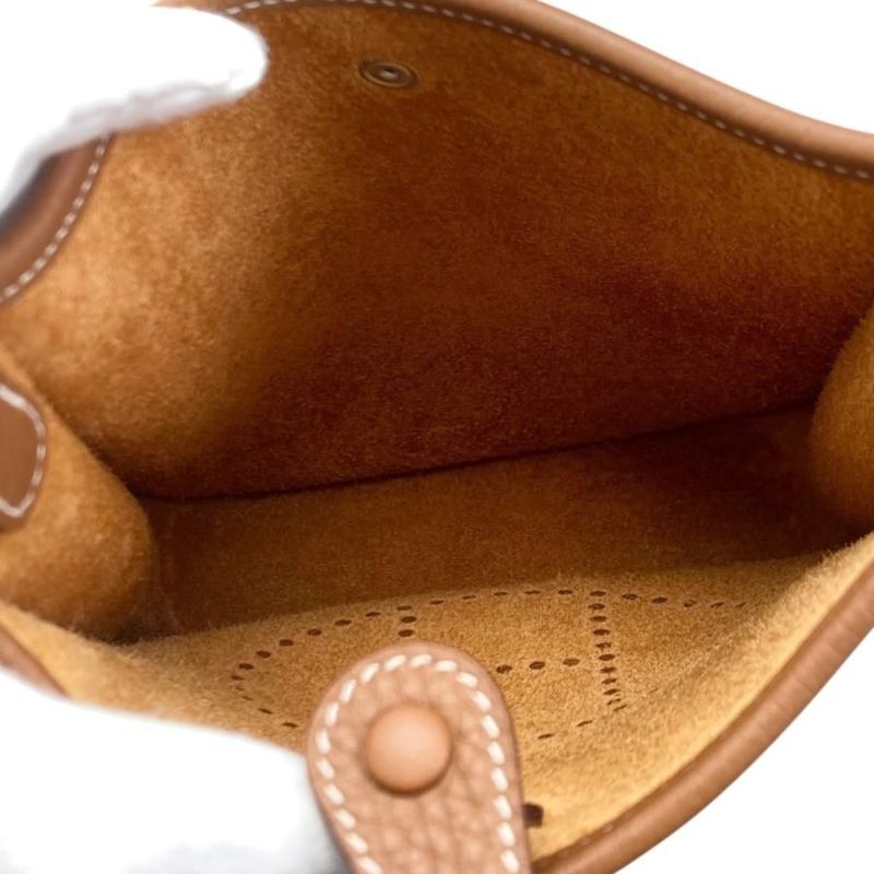 Hermes Shoulder Bag Evelyn TPM W Engraved Taurillon Clemence Gold Brown Silver