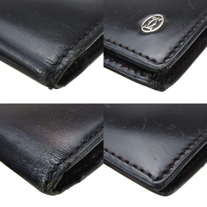 Cartier Bifold Long Wallet Leather Black Everyday Small Item Simple Elegant