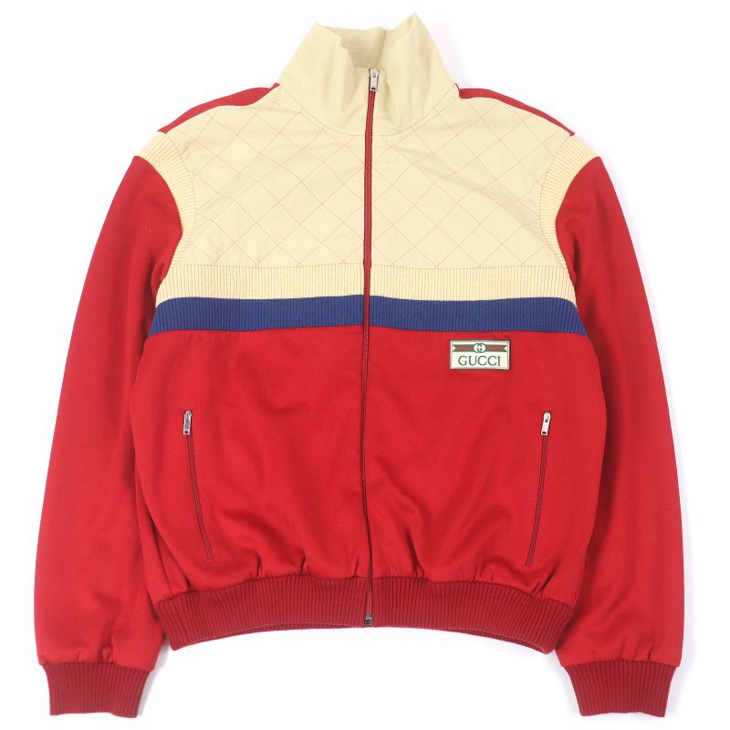 Gucci 625287 Logo Patch Line Design Track Jacket Jersey Red Ivory M Made In