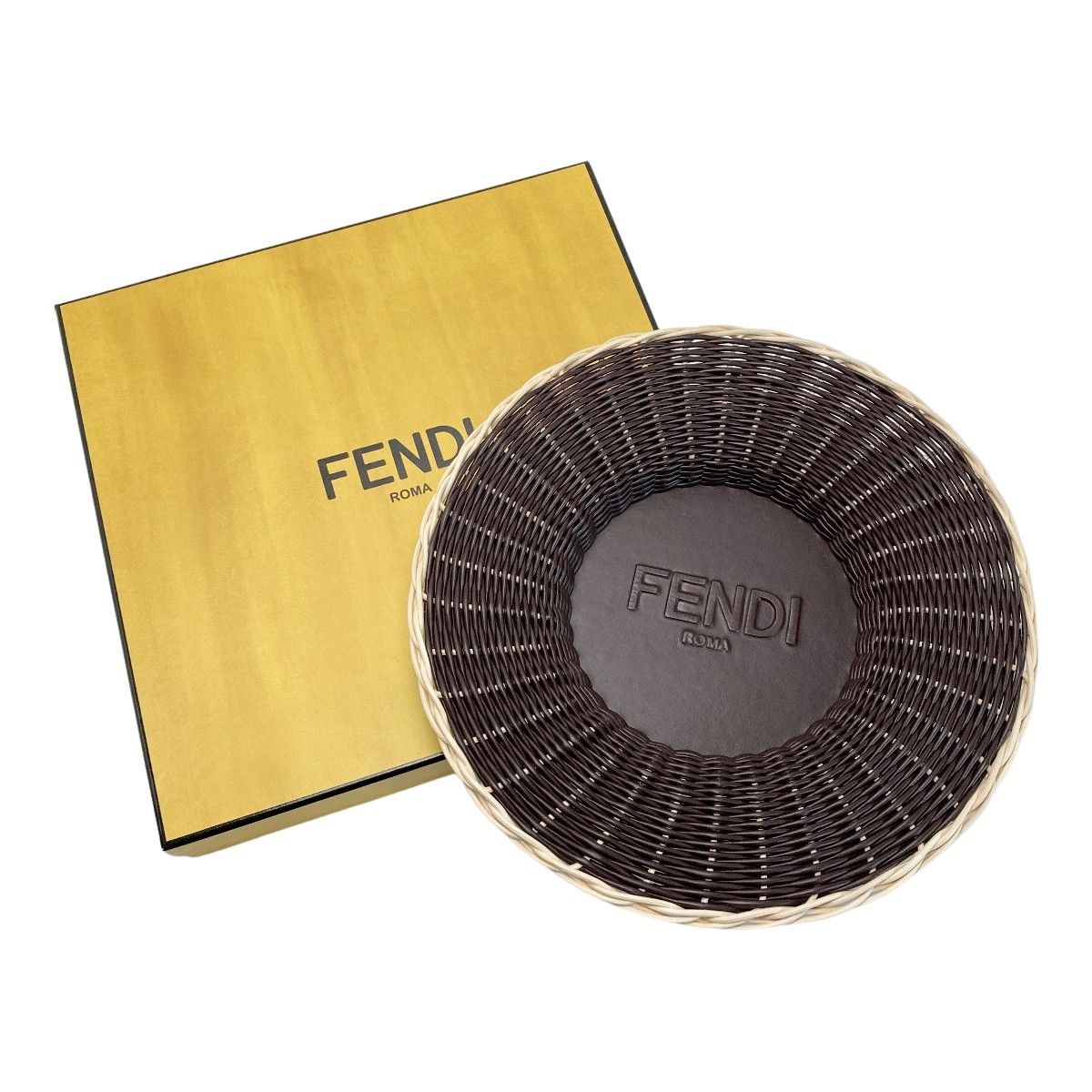 Fendi Ff Logo Underplate Tableware Collection Dark Brown Rattan/leather Box