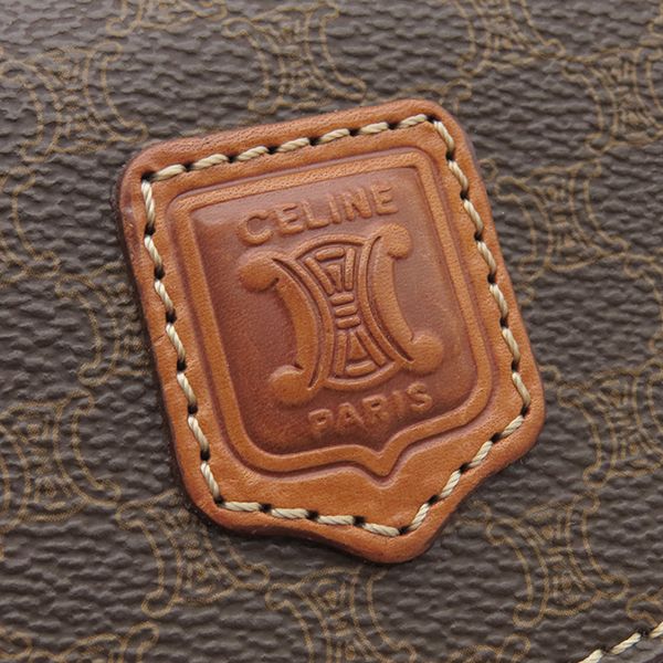 Celine Handbag Macadam Half Moon PVC Leather Brown Gold Hardware Brown Mini
