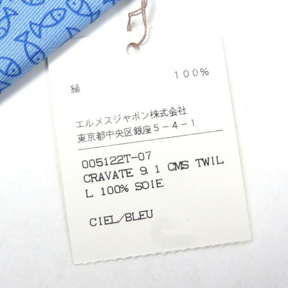 Hermes 100% Silk Alligator Wide Tie Light Blue With Box Made In France Men's