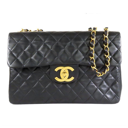 Chanel Single Flap Chain Black Gold Lambskin Maxi Quilted Shoulder Bag Vintage