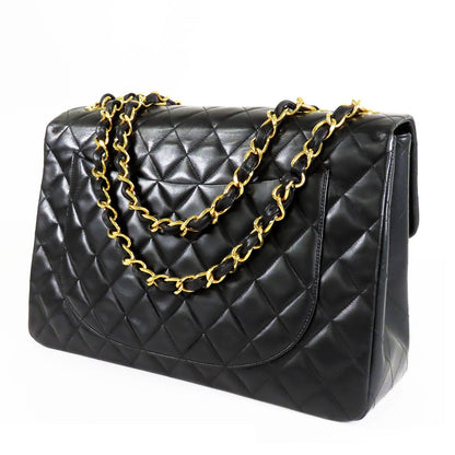 Chanel Single Flap Chain Black Gold Lambskin Maxi Quilted Shoulder Bag Vintage — view 2