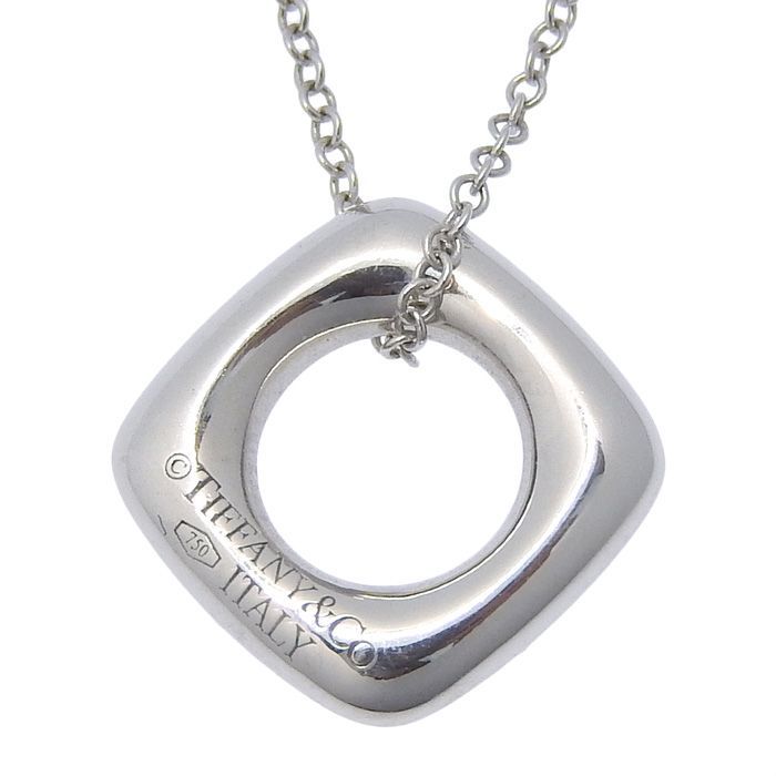 Tiffany & Co Square Circle Diamond Necklace 18K White Gold 750 White Gold