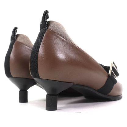 Hermes Pointed Toe Leather Pumps With Band Strap Brown Black 38 Storage With