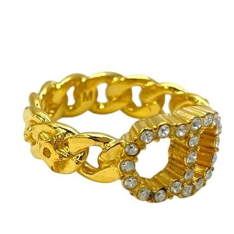 Christian DIOR Ring Accessories Jewelry Small CD Logo GP Rhinestone Gold [size