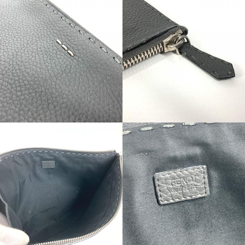 Fendi Clutch Bag Celeria Logo Leather Black