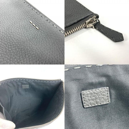 Fendi Clutch Bag Celeria Logo Leather Black