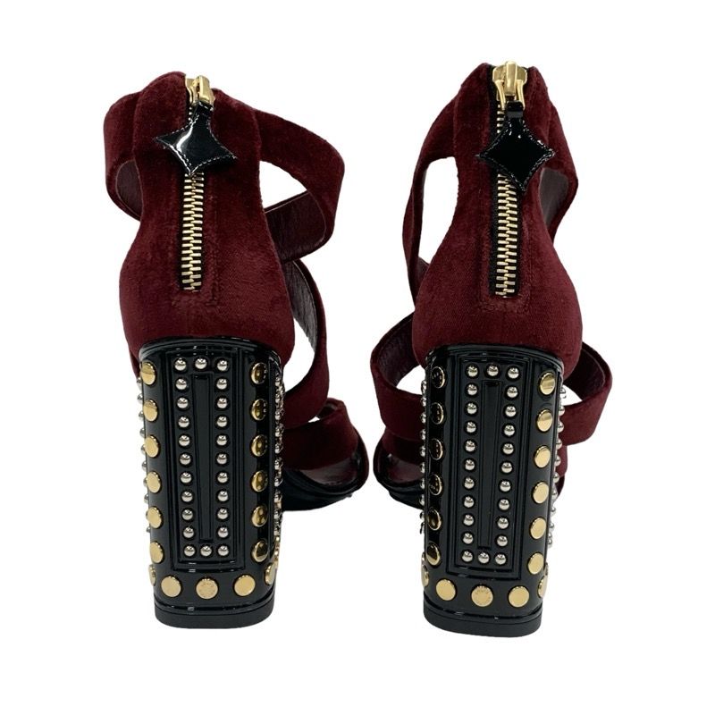 Louis Vuitton Sandals Shoes Velor Bordeaux Black Studs Velvet