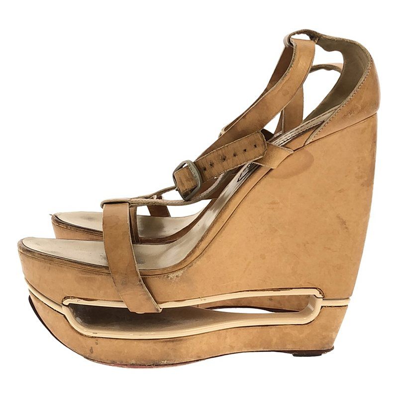 Celine - Wedge Sole Ankle Strap Sandals - Beige - Women's