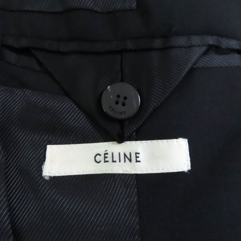 Celine 2 8T43 460A 100% Wool Front Open Crombie Coat Black 34 Made In France