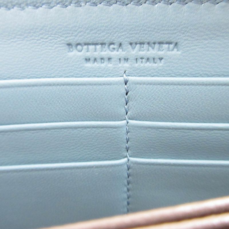 Bottega Veneta Intrecciato Leather Light Blue Round Zipper Long Wallet 1370