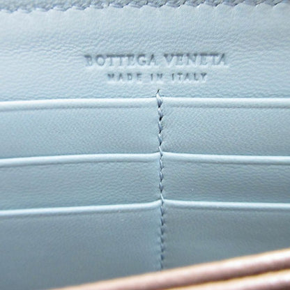 Bottega Veneta Intrecciato Leather Light Blue Round Zipper Long Wallet 1370
