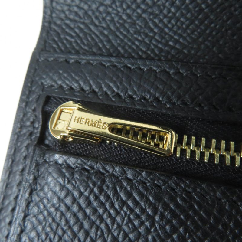 Hermes Bearn Compact Gold Hardware Vaux Epson Bifold Wallet Black With W