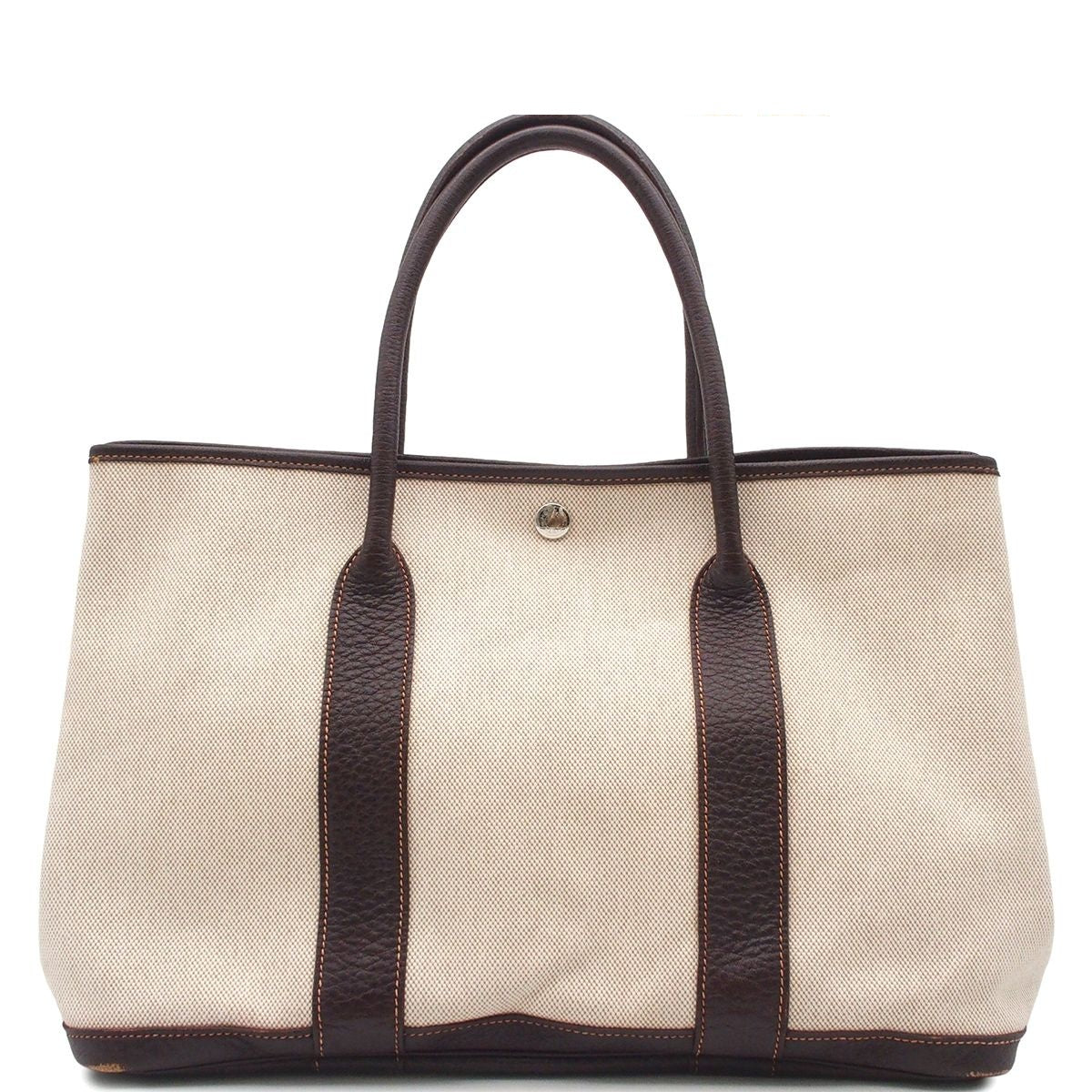 Hermes Garden Party PM Natural Brown Silver Toile Buffalo Tote Bag