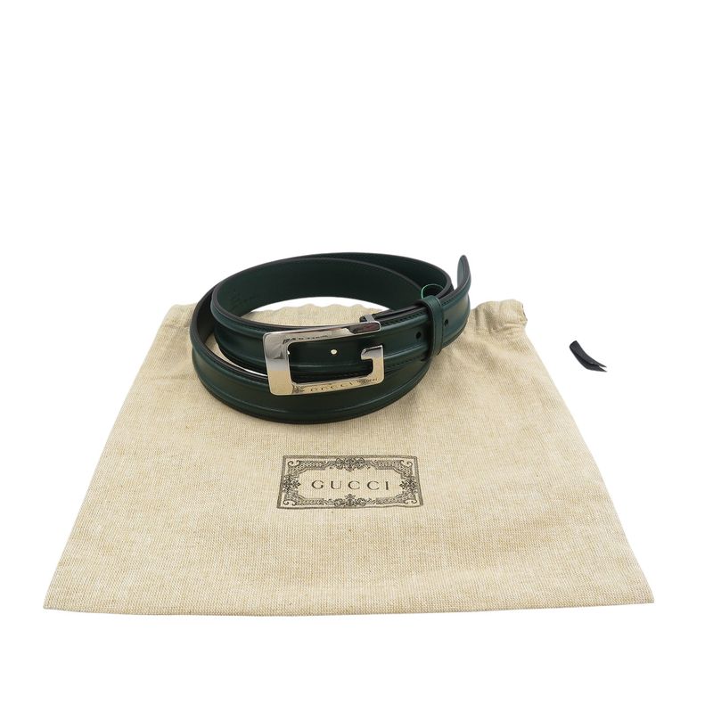 Gucci G Buckle 709950 Size 95 Leather Green Belt 0368 Gucci