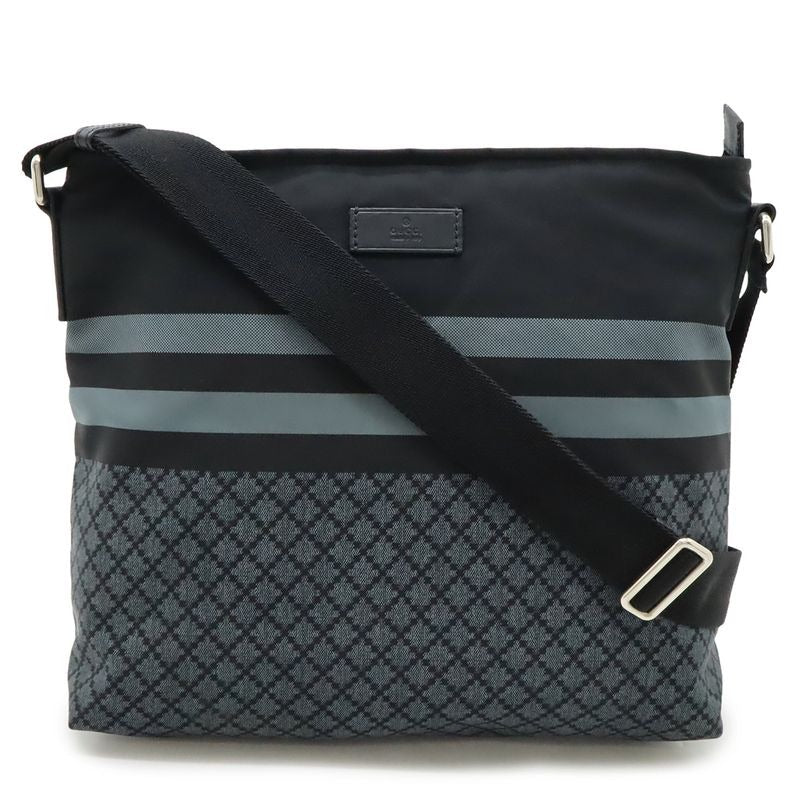 Gucci Diamante Shoulder Bag Crossbody Nylon Leather Black Gray Silver Hardware