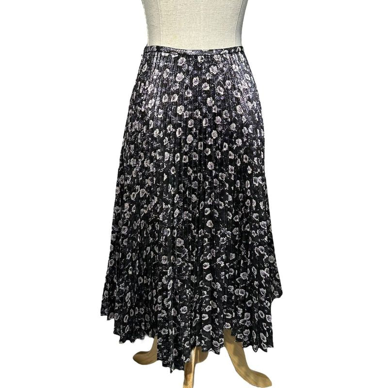 Prada 18ss Lame Pleated Jacquard Skirt P166n 36(about S) Black×silver