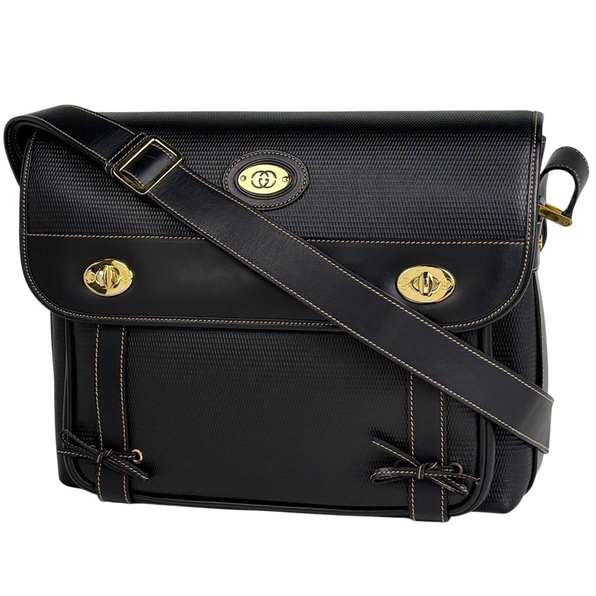 Gucci GG Logo Shoulder Bag Ribbon Vintage Black
