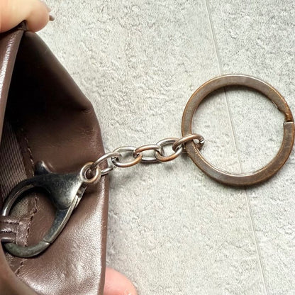 Chanel New Travel Line Coin Case Mini Pouch with Key Ring Leather Canvas Brown