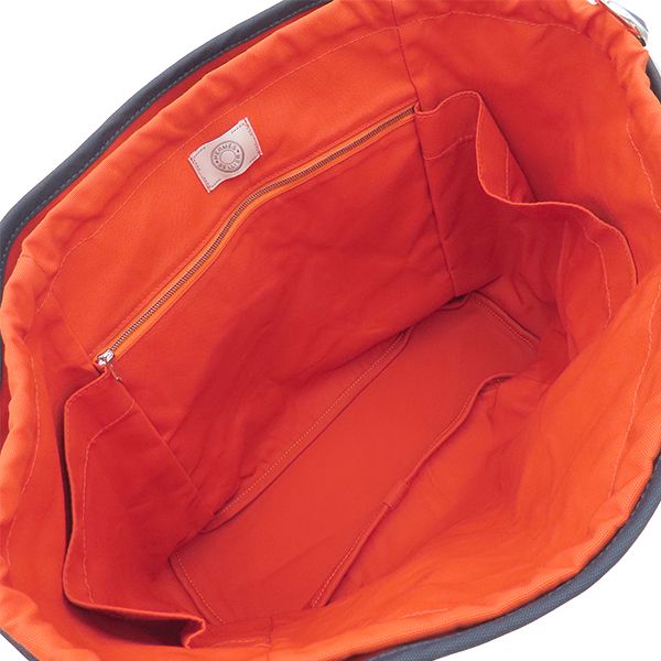 Hermes 2way Bag Sac de Pansage Groom Toile Chevron Navy and Orange Silver