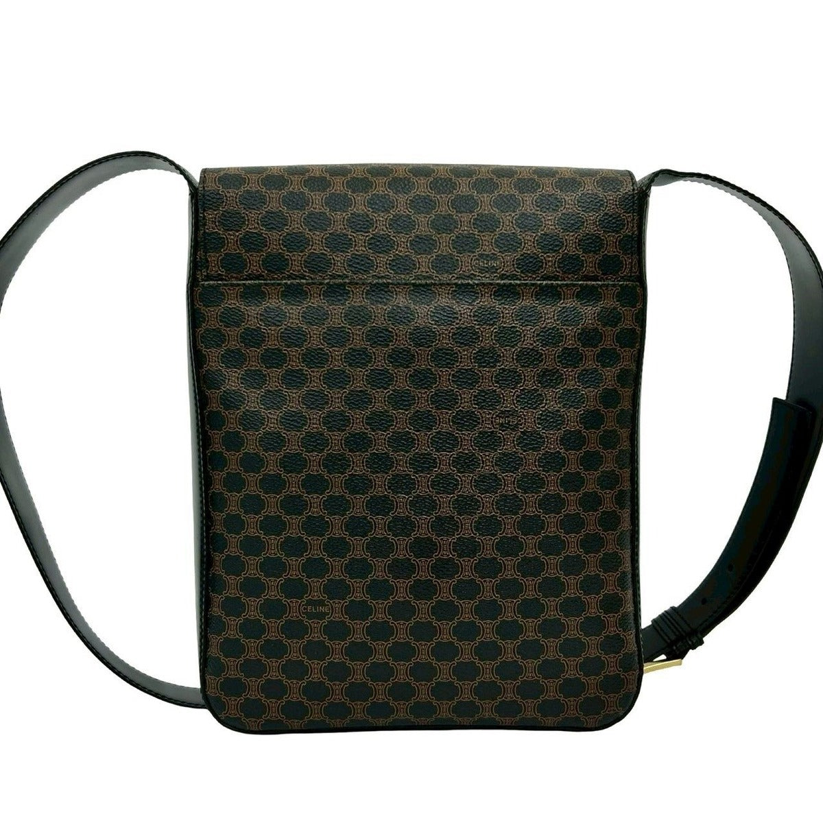 Celine Vintage Macadam Blason Pattern Leather Shoulder Bag Black X Brown — view 3