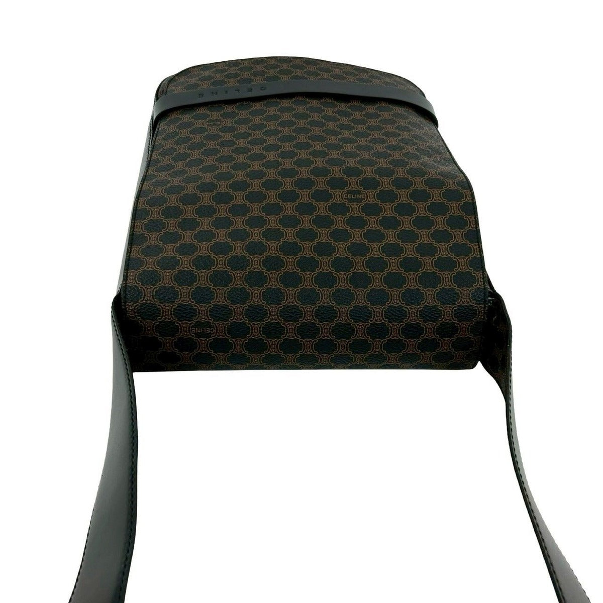 Celine Vintage Macadam Blason Pattern Leather Shoulder Bag Black X Brown — view 4