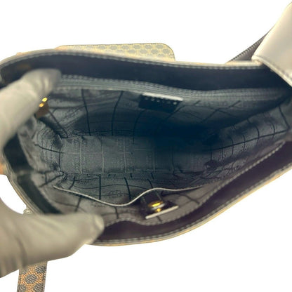 Celine Vintage Macadam Blason Pattern Leather Shoulder Bag Black X Brown — view 9