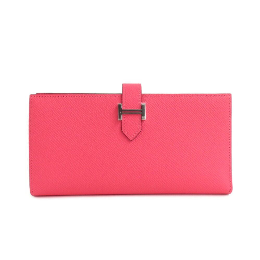 Hermes Bearn Souffle Rose Azalea Epsom Silver
