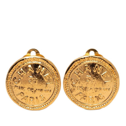 Chanel CC Logo Rue Cambon Paris Gold Plated Earrings