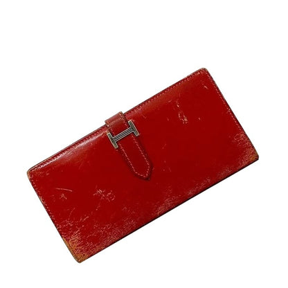 Hermes Bifold Long Wallet Bearn Red Leather