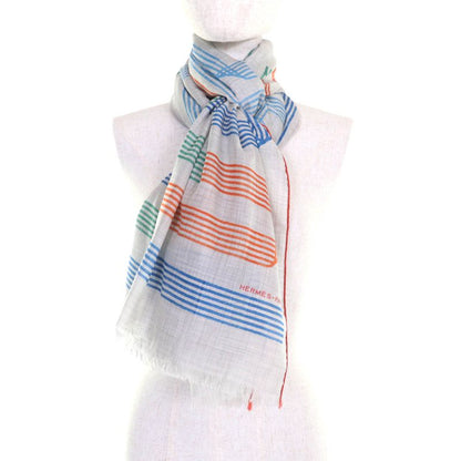 Hermes 2023 Rubans D'Hermes 100% Cashmere GRIS Chine/vert/or Rectangle All-over