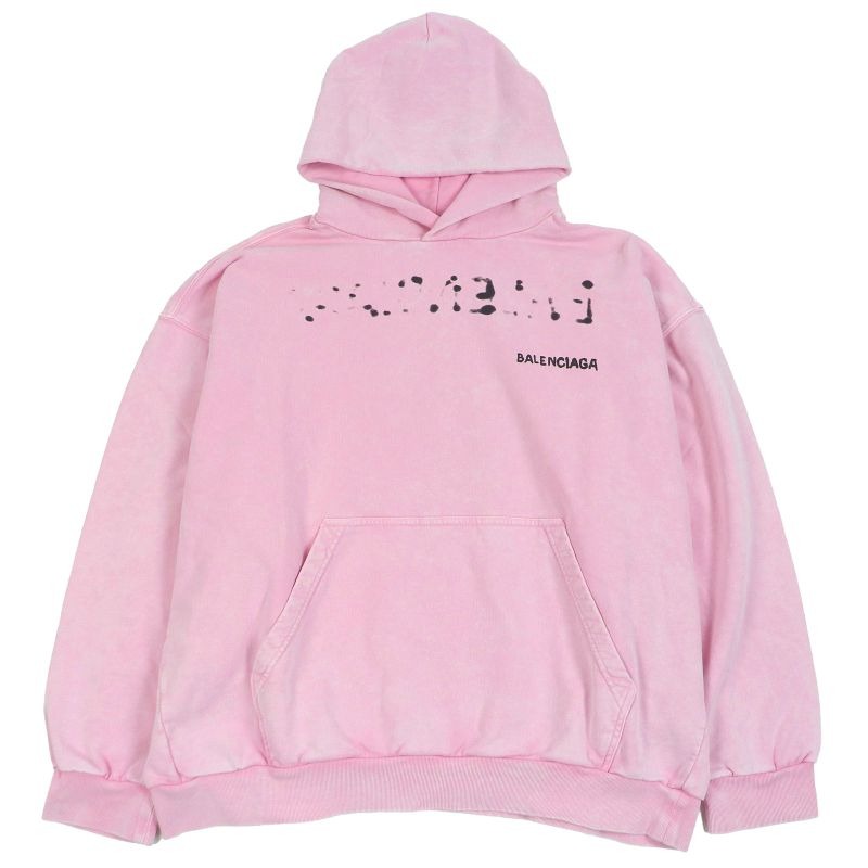 Balenciaga 24 SS Hand Draw Medium Fit Pullover Hoodie Damaged Pink