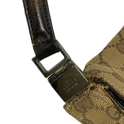 Gucci Handbag Jackie/gg Pattern 13355 Dark Brown And Beige Leather