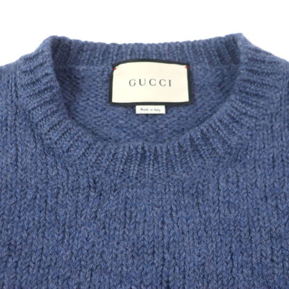  Gucci 636327 100% Wool GG Embroidery Embroidered Crew Neck Knit Sweater Navy