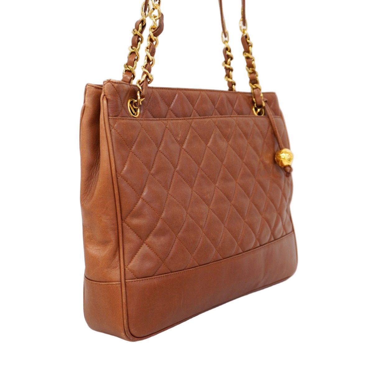 Chanel Chain Tote Quilted Lambskin Brown Gold — view 2