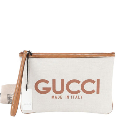 Gucci Logo Print Leather Clutch Pouch Business
