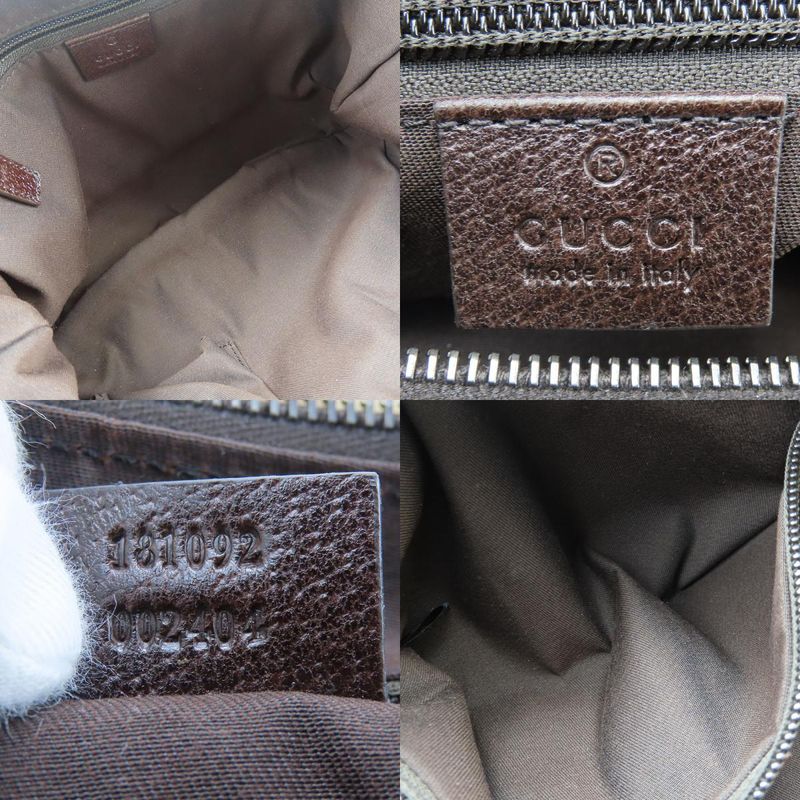 Gucci Shoulder Bag 181092 GG Canvas Leather Beige Brown Silver Hardware