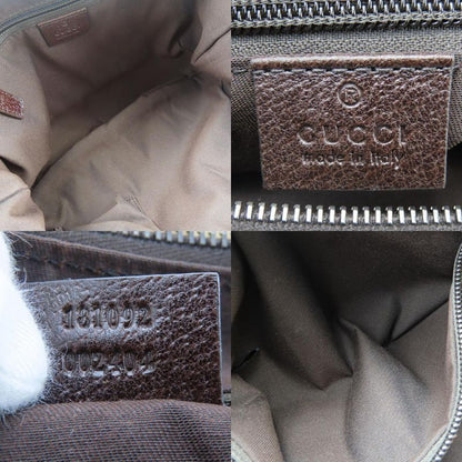 Gucci Shoulder Bag 181092 GG Canvas Leather Beige Brown Silver Hardware