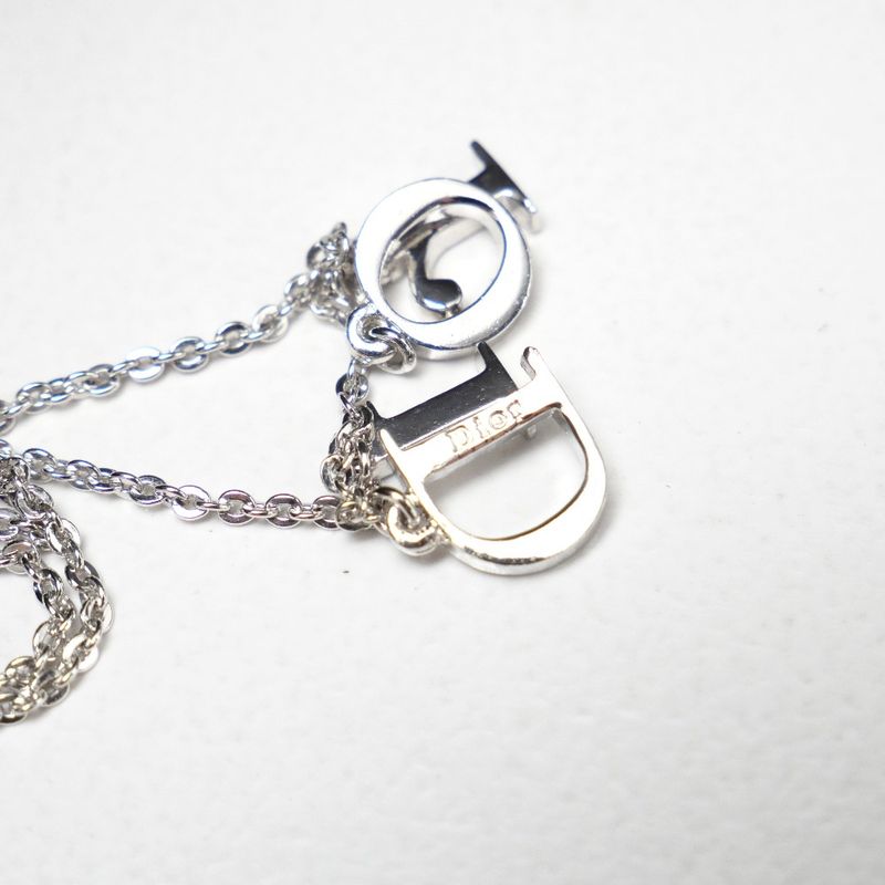 DIOR Necklace Crystal Rhinestone Logo Silver 20250901 Ra5899