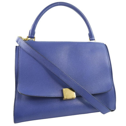 Celine Trapeze 2WAY Shoulder Calf Blue Women's Handbag