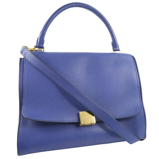 Celine Trapeze 2WAY Shoulder Calf Blue Women's Handbag