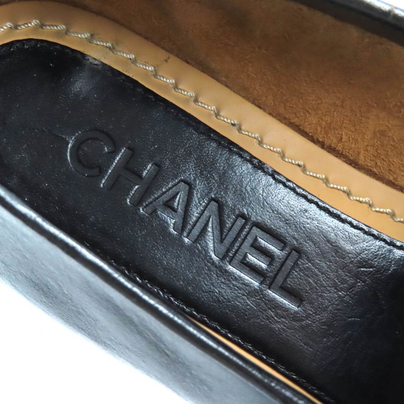 CHANEL 2023 23A G45008 Coco Mark Shiny Calfskin Leather Loafers Black 36