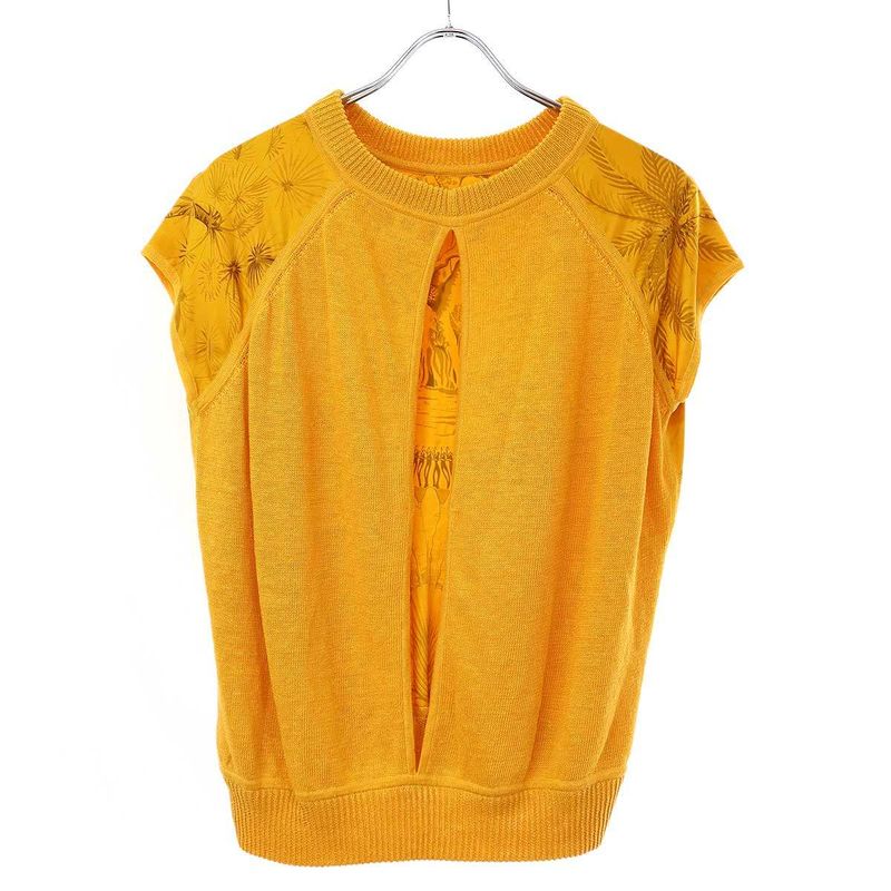 Hermes Twill Raine Silk Linen Sleeveless Knit Top Yellowish 34