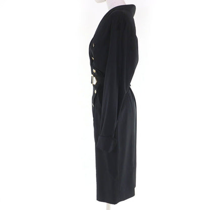 Chanel Vintage Wool CC Logo Button Belt Long Sleeve Tight Dress Black 34 — view 2