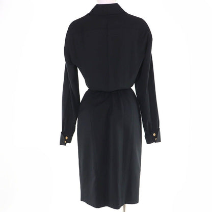 Chanel Vintage Wool CC Logo Button Belt Long Sleeve Tight Dress Black 34 — view 3
