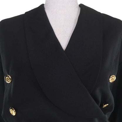 Chanel Vintage Wool CC Logo Button Belt Long Sleeve Tight Dress Black 34 — view 4
